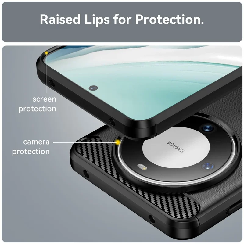 Para Huawei Mate 60 Case Capa de Proteção de TPU Resistente a Choques Textura de Fibra de Carbono Escovada - Preto