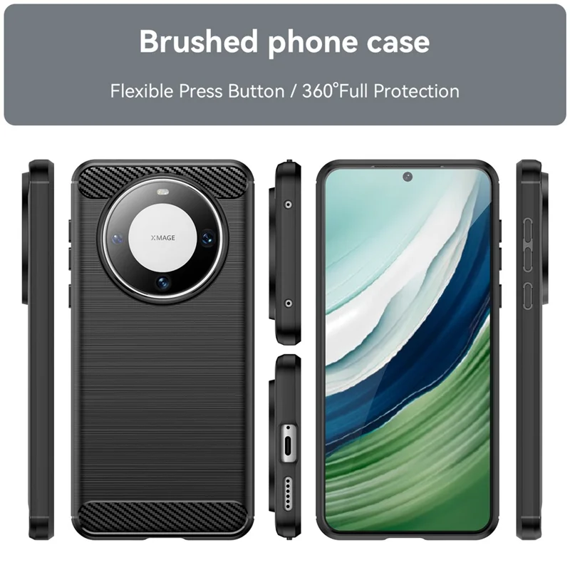 Para Huawei Mate 60 Case Capa de Proteção de TPU Resistente a Choques Textura de Fibra de Carbono Escovada - Preto