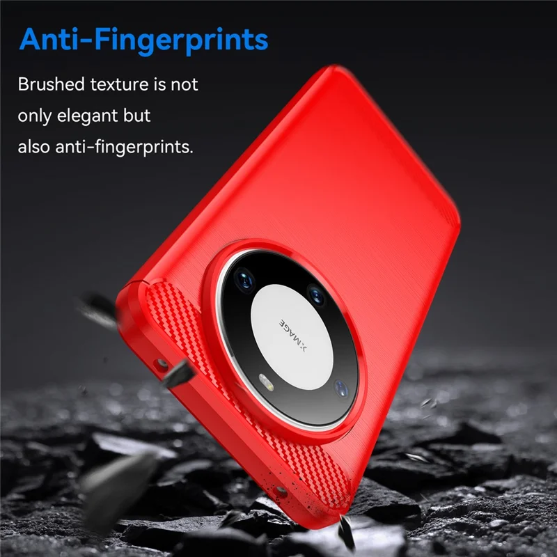 For Huawei Mate 60 Pro Case Slim Carbon Fiber Texture Brushed Phone Back Cover - Red