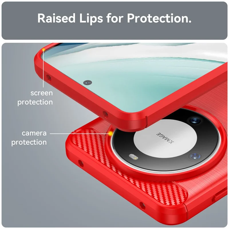 For Huawei Mate 60 Pro Case Slim Carbon Fiber Texture Brushed Phone Back Cover - Red