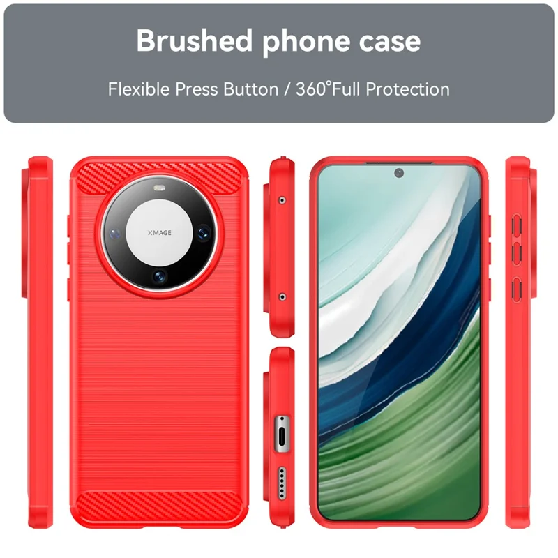 For Huawei Mate 60 Pro Case Slim Carbon Fiber Texture Brushed Phone Back Cover - Red