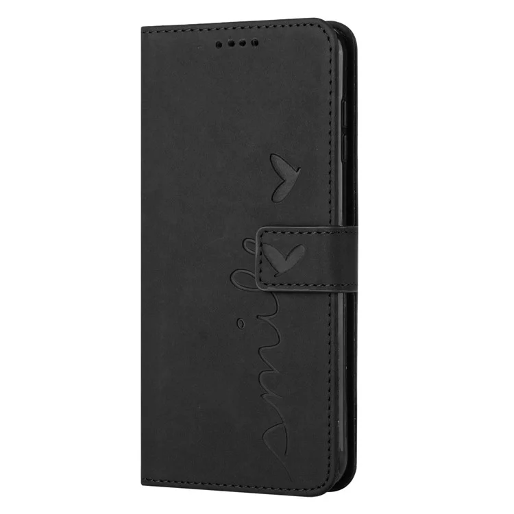 Funda de cuero con soporte y protección contra caídas para el Motorola Edge 40 5G, con diseño de corazón grabado - Negro
