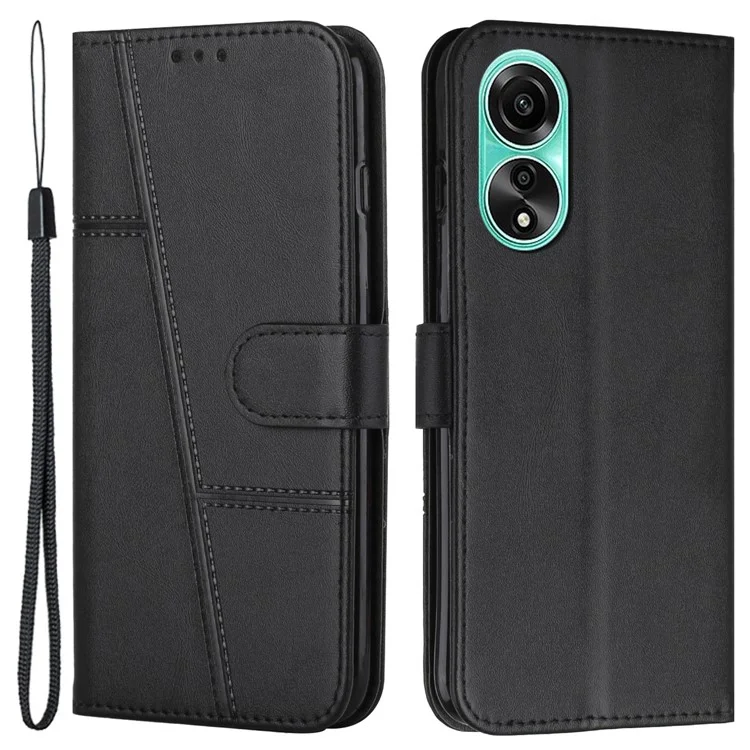 Funda de teléfono a prueba de golpes para Oppo A78 4G, funda de cuero sintético con textura de ternera y soporte - Negro