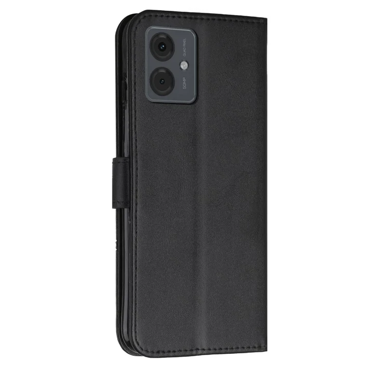 For Motorola Moto G14 4G Case Calf Texture Shockproof Wallet PU Leather Stand Phone Cover - Black