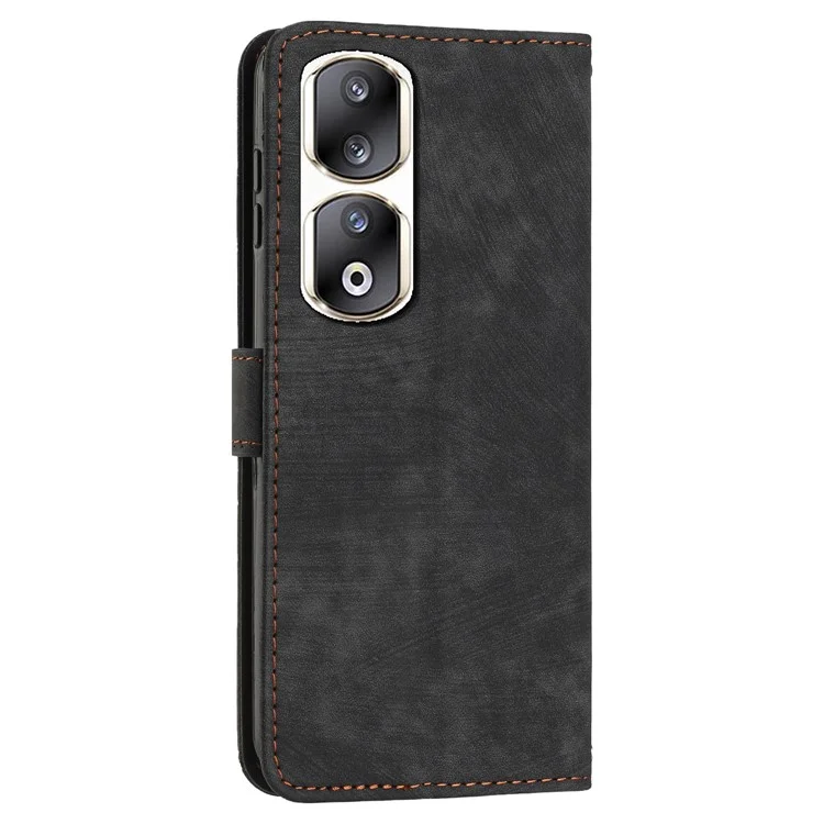 Cartera con soporte y cubierta para Honor 90 Pro, funda de piel sintética con correa para el hombro - Negro
