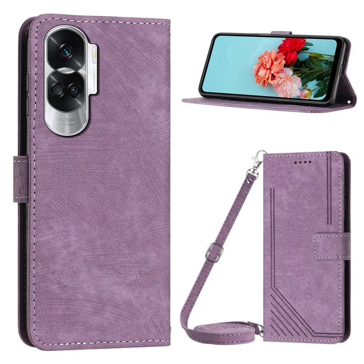 For Honor 90 Lite 5G / X50i 5G Custodia Wallet in Pelle con Cinturino per Spalla - Viola