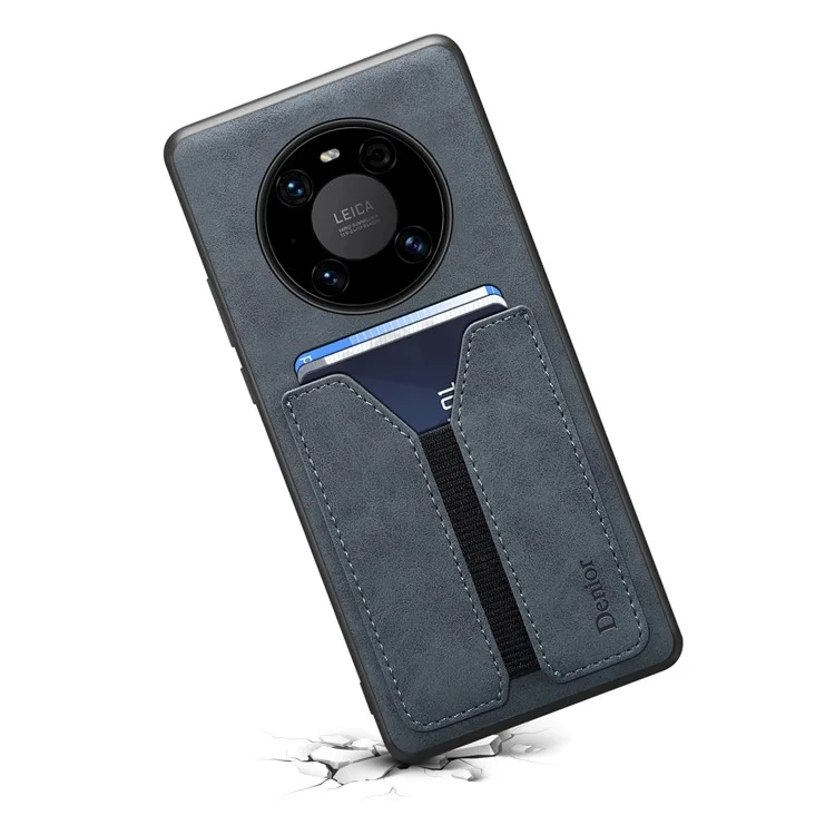 DENIOR Für Huawei Mate 60 Pro / 60 Pro+ Hülle Elastischer Kartenhalter PU-Leder beschichtetes TPU+PC Telefonabdeckung - Grau