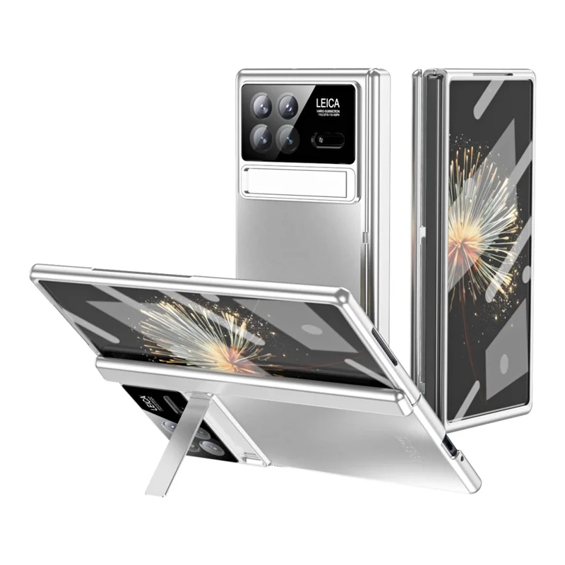 Para Xiaomi Mix Fold 3 5G Capa Suporte PC Eletrochapado Capa de Telefone com Película de Tela + Película de Lente - Prata