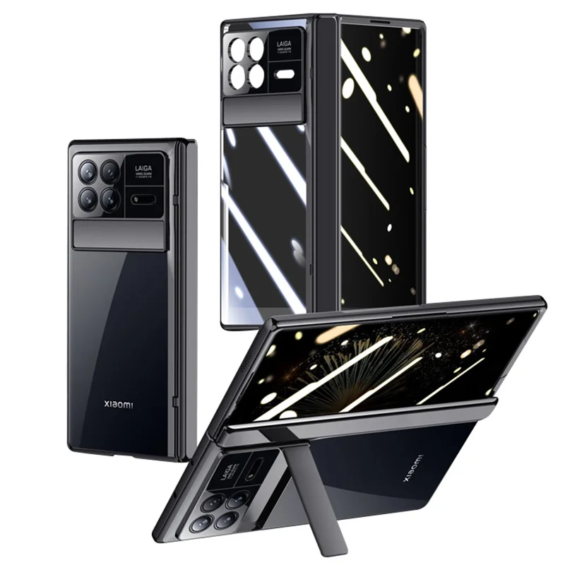 For Xiaomi Mix Fold 3 5G Case Clear PC Kickstand Phone Cover with Anti-Spy Screen Protector - Black
