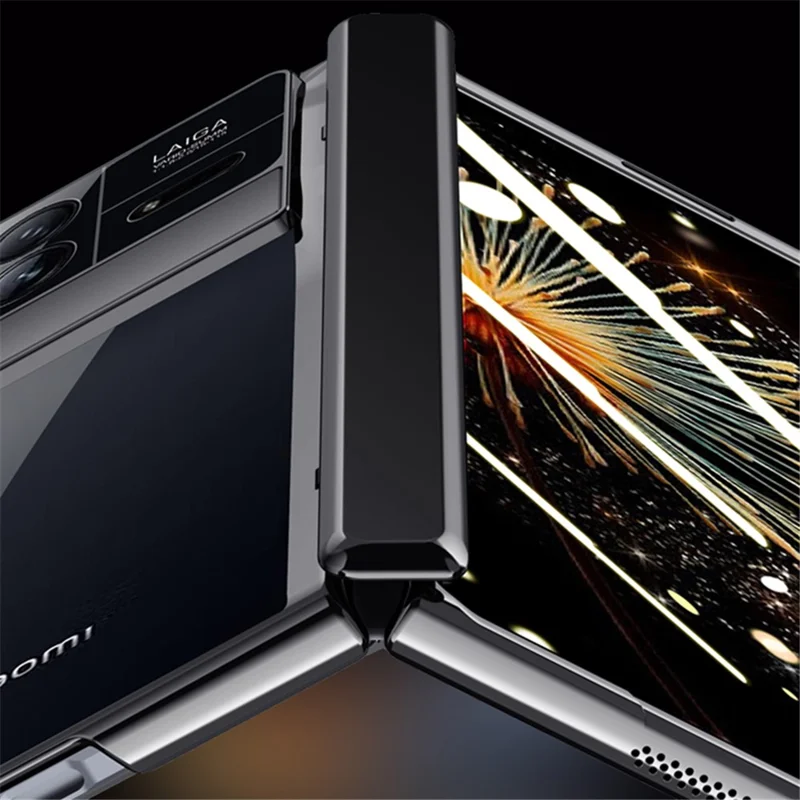 For Xiaomi Mix Fold 3 5G Case Clear PC Kickstand Phone Cover with Anti-Spy Screen Protector - Black