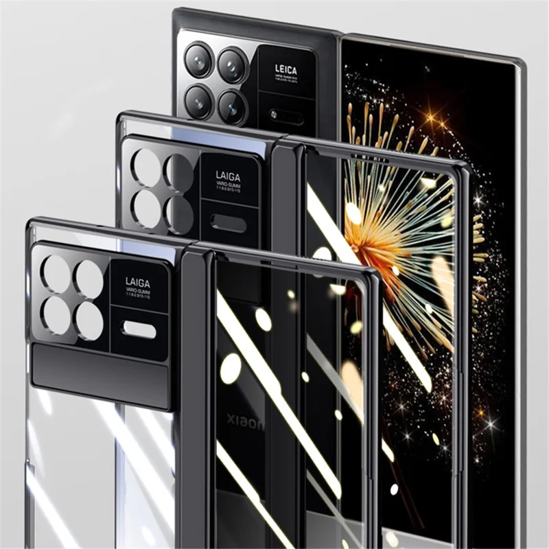 For Xiaomi Mix Fold 3 5G Case Clear PC Kickstand Phone Cover with Anti-Spy Screen Protector - Black