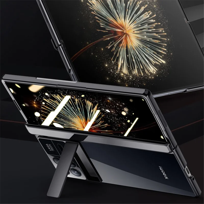 For Xiaomi Mix Fold 3 5G Case Clear PC Kickstand Phone Cover with Anti-Spy Screen Protector - Black