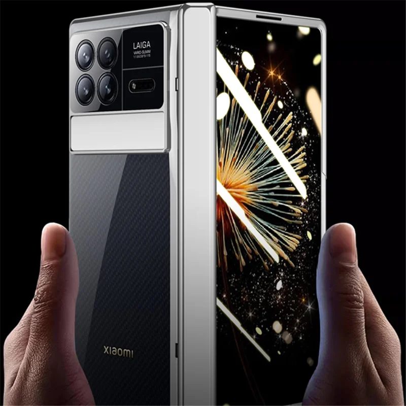 For Xiaomi Mix Fold 3 5G Case Clear PC Kickstand Phone Cover with Anti-Spy Screen Protector - Black