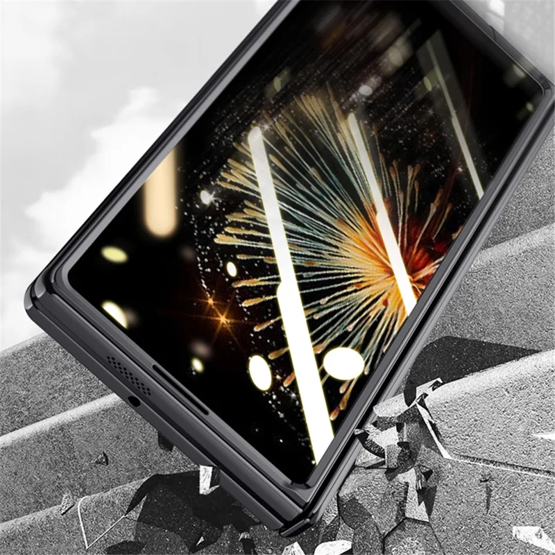 For Xiaomi Mix Fold 3 5G Case Clear PC Kickstand Phone Cover with Anti-Spy Screen Protector - Black