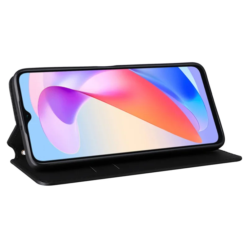 For Honor X6a 4G Slim-Fit PU Leather Stand Cover Rhombus Imprinted Wallet Phone Case Shell - Noir