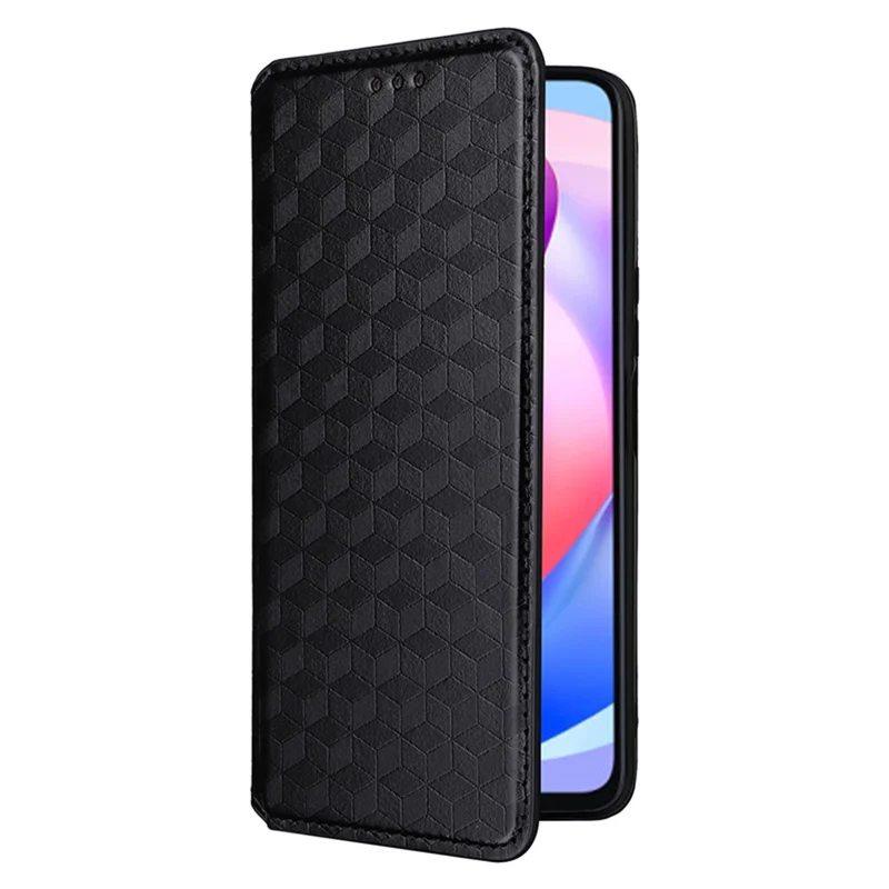 For Honor X6a 4G Slim-Fit PU Leather Stand Cover Rhombus Imprinted Wallet Phone Case Shell - Noir