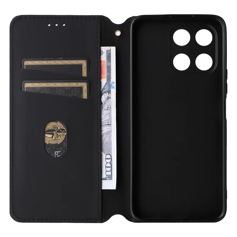 For Honor X6a 4G Slim-Fit PU Leather Stand Cover Rhombus Imprinted Wallet Phone Case Shell - Silver