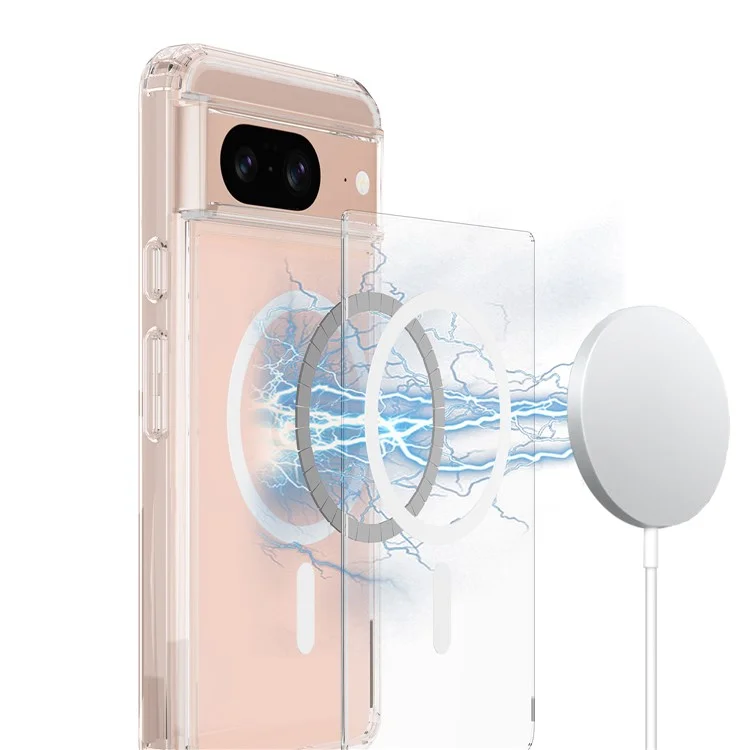 Pour Google Pixel 8 Boîtier Magnétique Couverture de Téléphone Transparent Compatible Avec Magsafe