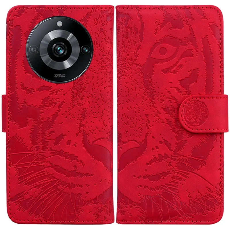 For Realme 11 Pro 5G / 11 Pro+ 5G / Narzo 60 Pro 5G Case PU Leather Tiger Imprinted Phone Cover - Red