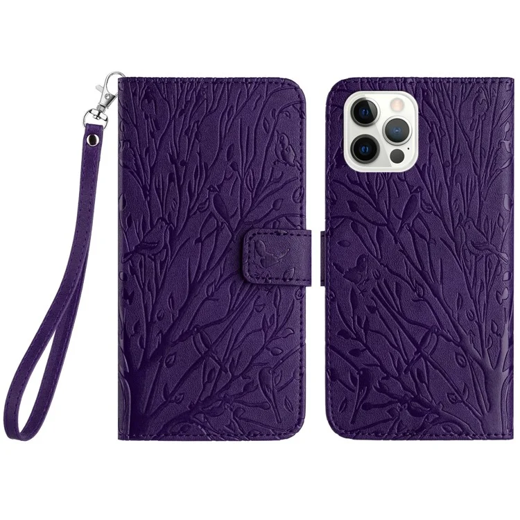 For iPhone 15 Pro Protective Cover Imprinted PU Leather Stand Cell Phone Case - Purple