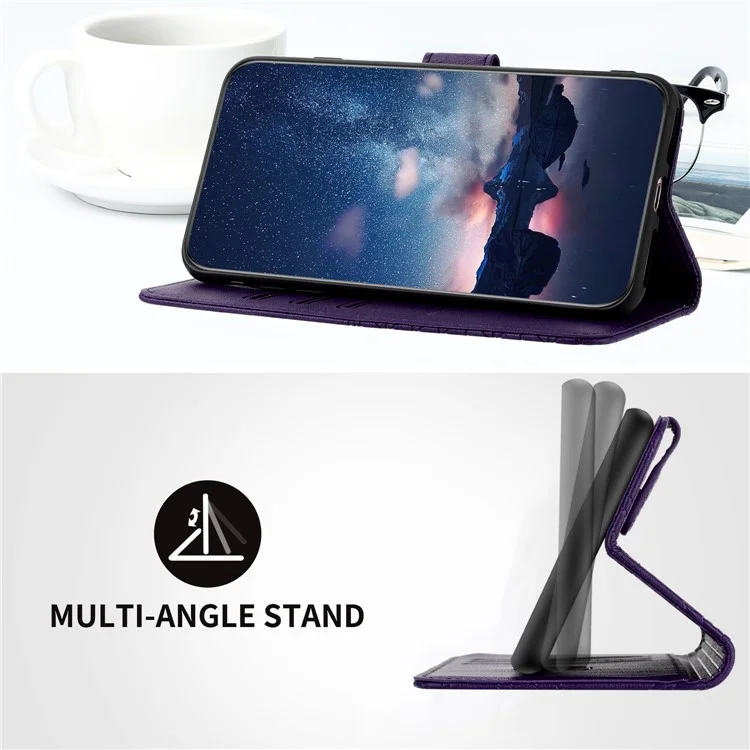 For iPhone 15 Pro Protective Cover Imprinted PU Leather Stand Cell Phone Case - Purple