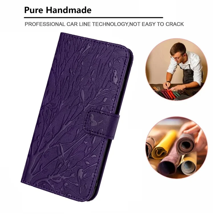 For iPhone 15 Pro Protective Cover Imprinted PU Leather Stand Cell Phone Case - Purple