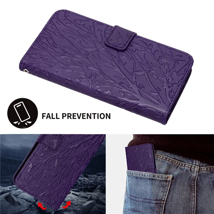 For iPhone 15 Pro Protective Cover Imprinted PU Leather Stand Cell Phone Case - Purple