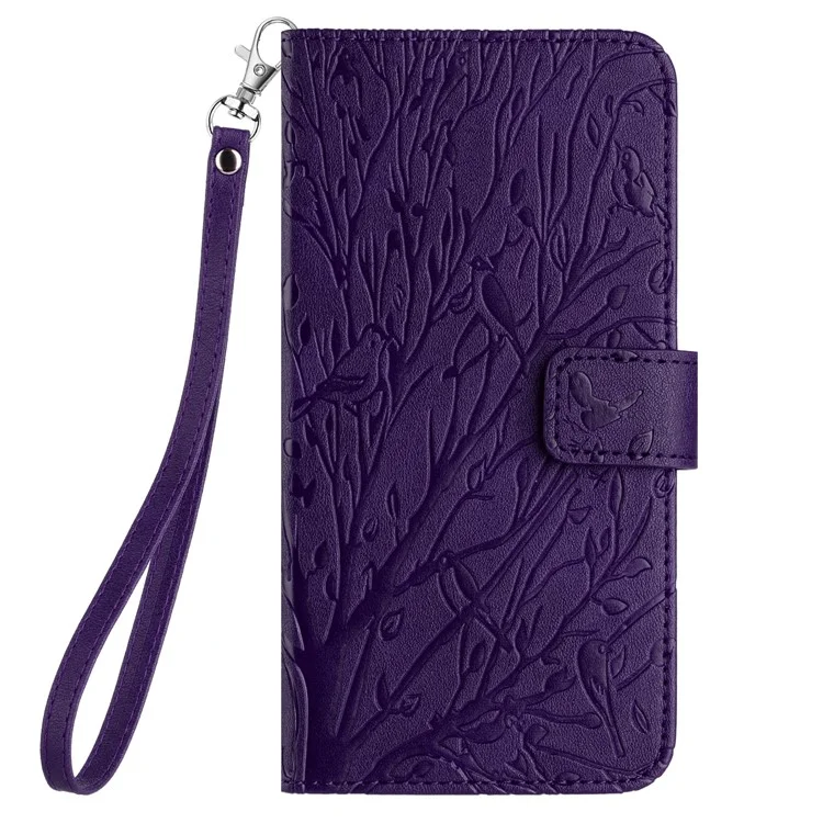 For iPhone 15 Pro Protective Cover Imprinted PU Leather Stand Cell Phone Case - Purple