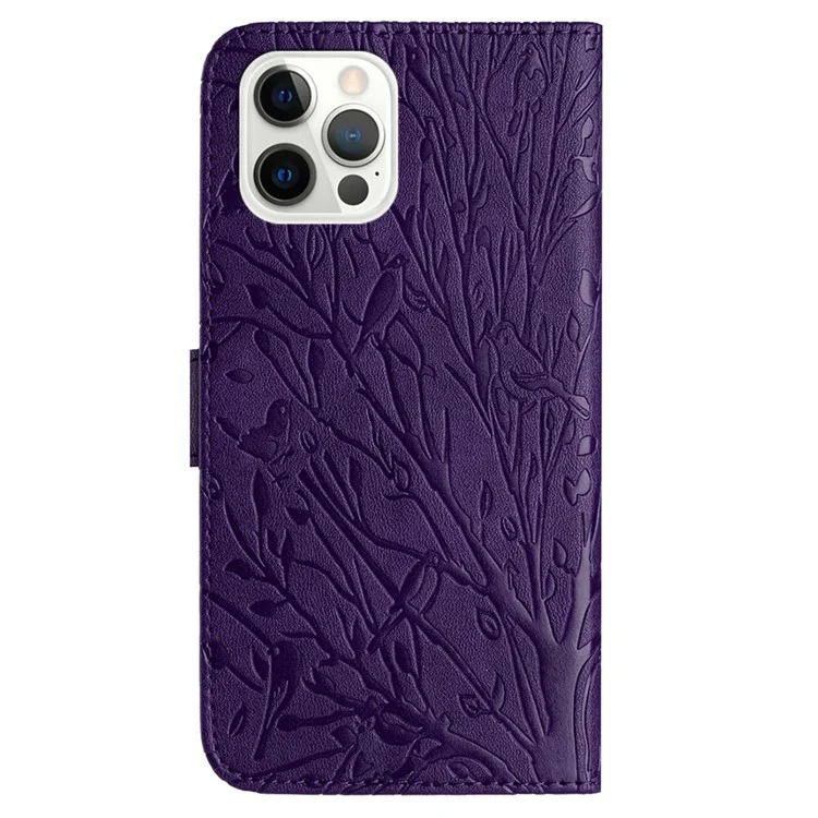 For iPhone 15 Pro Protective Cover Imprinted PU Leather Stand Cell Phone Case - Purple