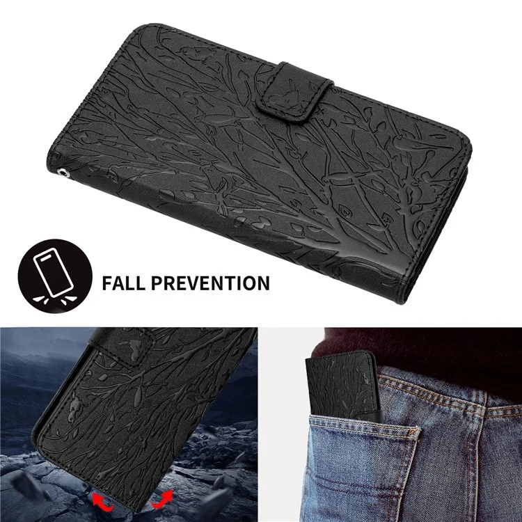 Para el caso del iPhone 15 Pro Max Solid Color Imprinted Leather Stand Cell Phone Case - Negro