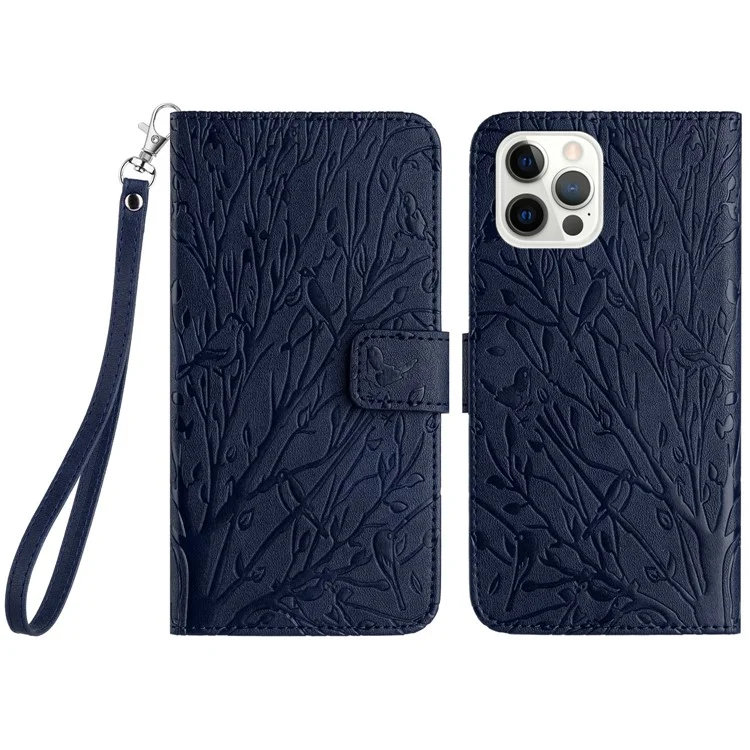 For iPhone 13 Pro Cover Imprinted PU Leather Wallet Cell Phone Case - Blue