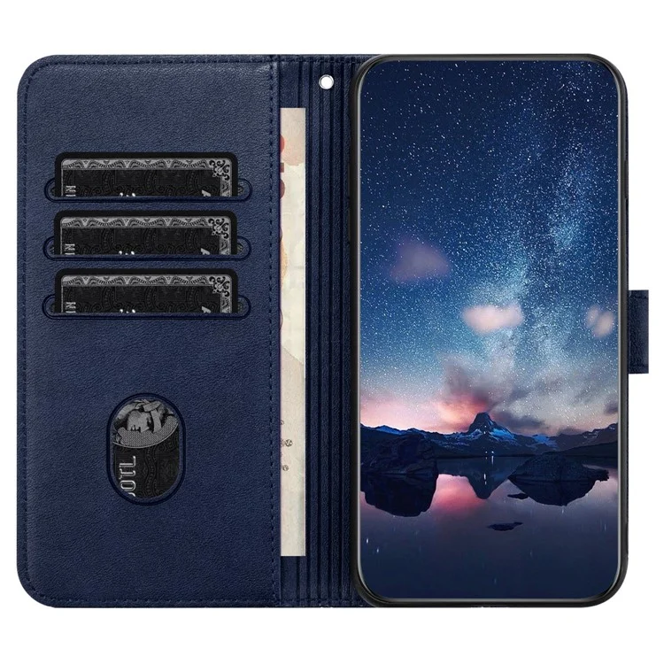 For iPhone 13 Pro Cover Imprinted PU Leather Wallet Cell Phone Case - Blue