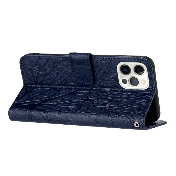 For iPhone 13 Pro Cover Imprinted PU Leather Wallet Cell Phone Case - Blue
