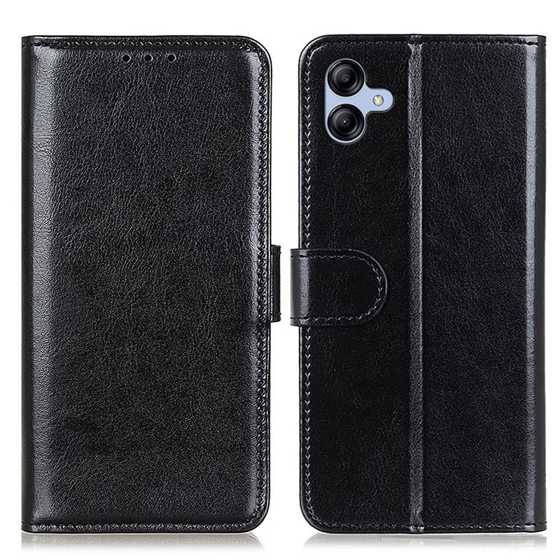 Para Samsung Galaxy A05 4G Case Leather Phone Cover Wallet Crazy Horse Texture Stand Shell - Black