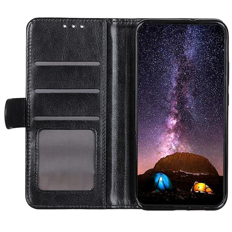 Para Samsung Galaxy A05 4G Case Leather Phone Cover Wallet Crazy Horse Texture Stand Shell - Black