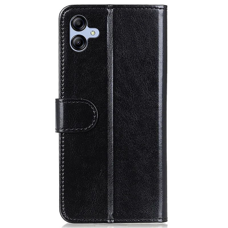 Para Samsung Galaxy A05 4G Case Leather Phone Cover Wallet Crazy Horse Texture Stand Shell - Black