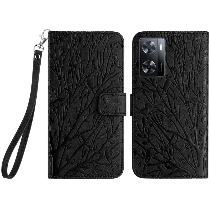 For Oppo A57 4G Case Solid Color Stand Wallet Slim-Fit Leather Phone Cover - Black