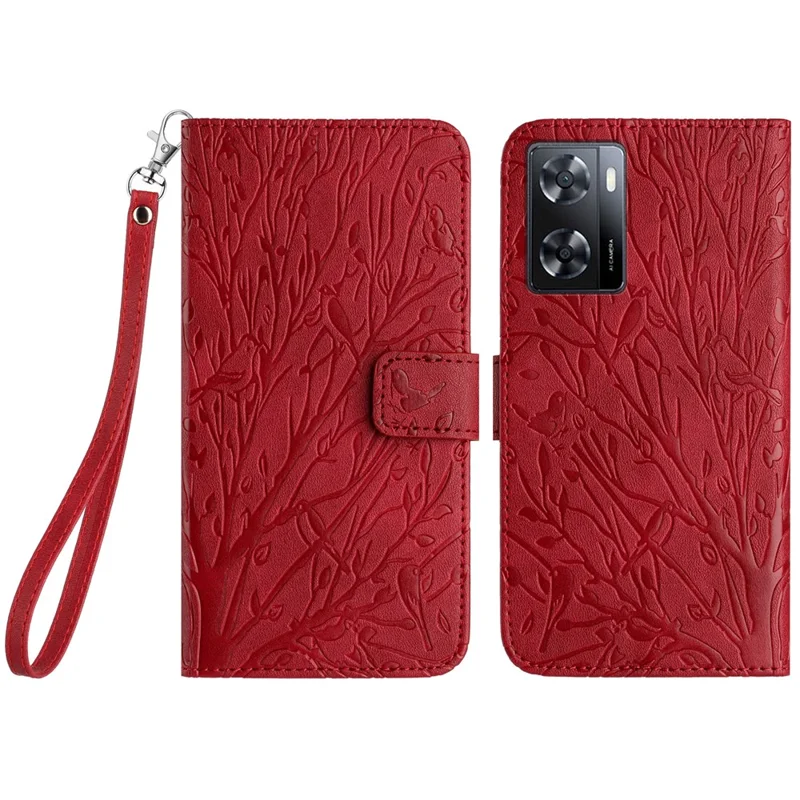 For Oppo A57 4G Case Solid Color Stand Wallet Slim-Fit Leather Phone Cover - Red