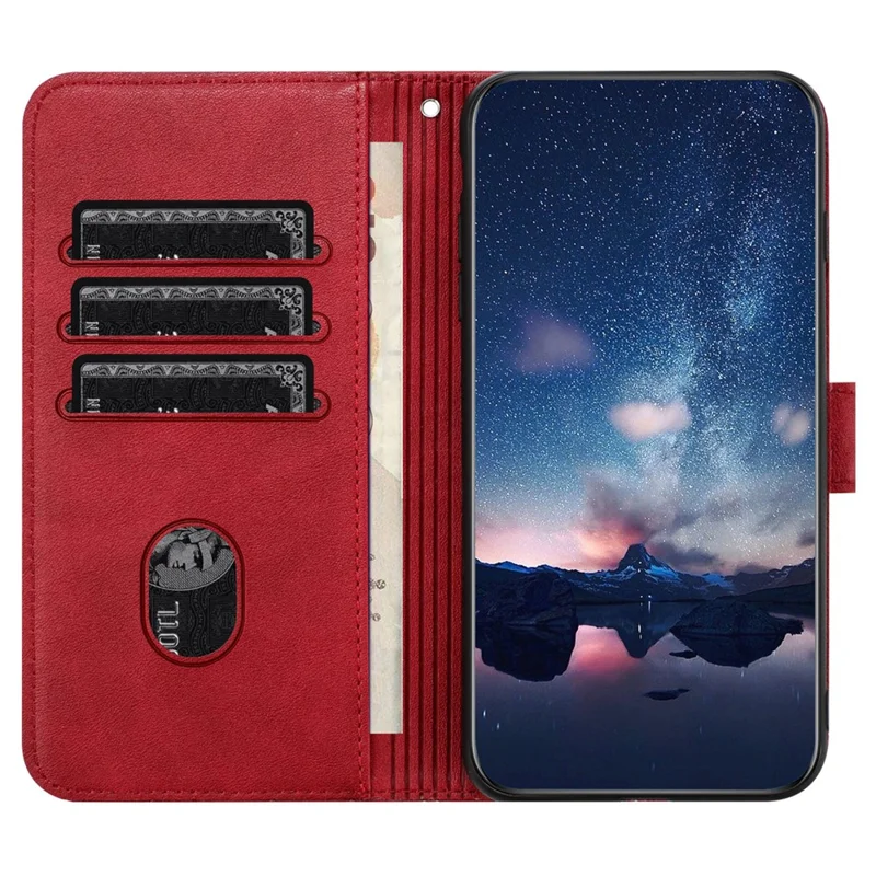 For Oppo A57 4G Case Solid Color Stand Wallet Slim-Fit Leather Phone Cover - Red