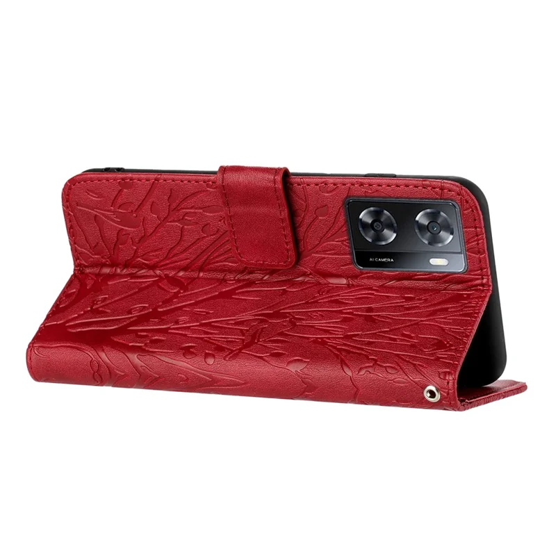 For Oppo A57 4G Case Solid Color Stand Wallet Slim-Fit Leather Phone Cover - Red