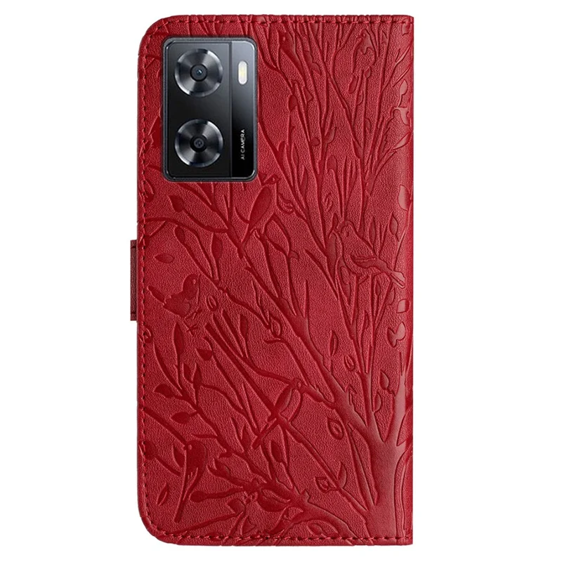 For Oppo A57 4G Case Solid Color Stand Wallet Slim-Fit Leather Phone Cover - Red