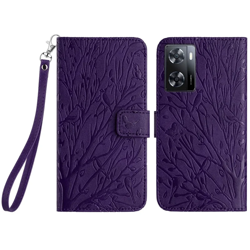 For Oppo A57 4G Case Solid Color Stand Wallet Slim-Fit Leather Phone Cover - Purple