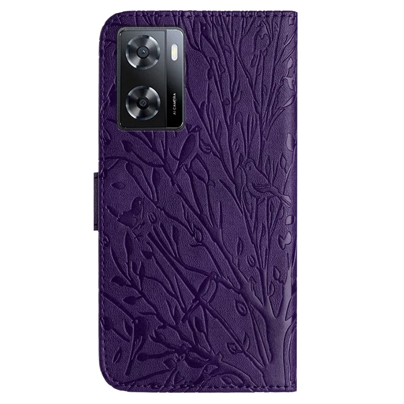 For Oppo A57 4G Case Solid Color Stand Wallet Slim-Fit Leather Phone Cover - Purple