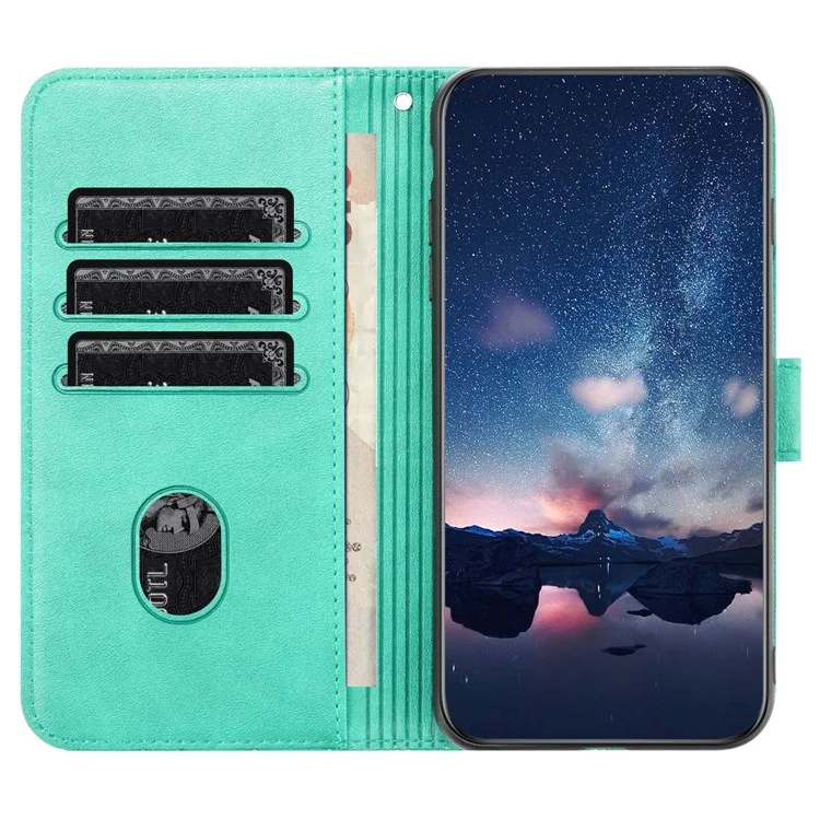 For Oppo A57 4G Case Solid Color Stand Wallet Slim-Fit Leather Phone Cover - Green