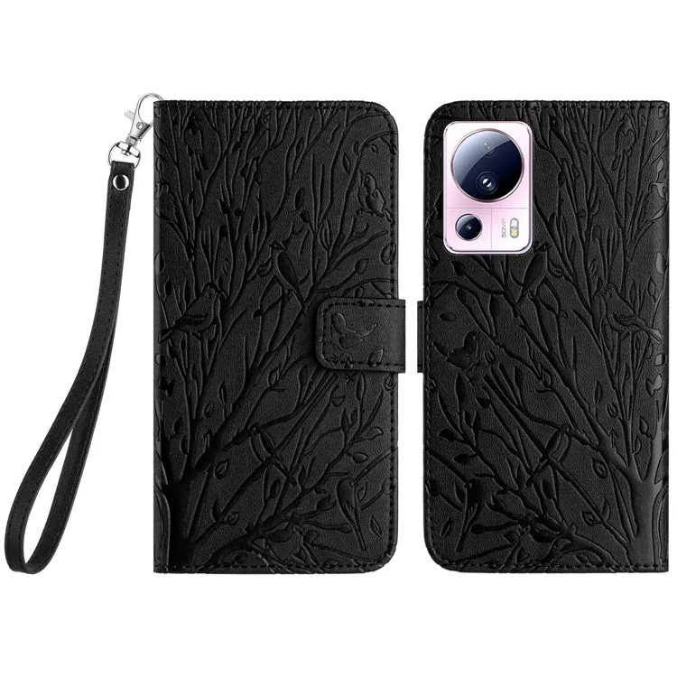 Para Xiaomi 13 Lite / Civi 2 5G Caso Cor Sólida Suporte de Telefone Capa Carteira de Couro Impresso - Preto