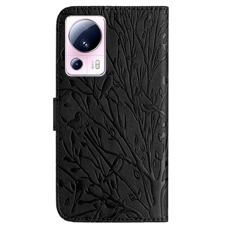 Para Xiaomi 13 Lite / Civi 2 5G Caso Cor Sólida Suporte de Telefone Capa Carteira de Couro Impresso - Preto