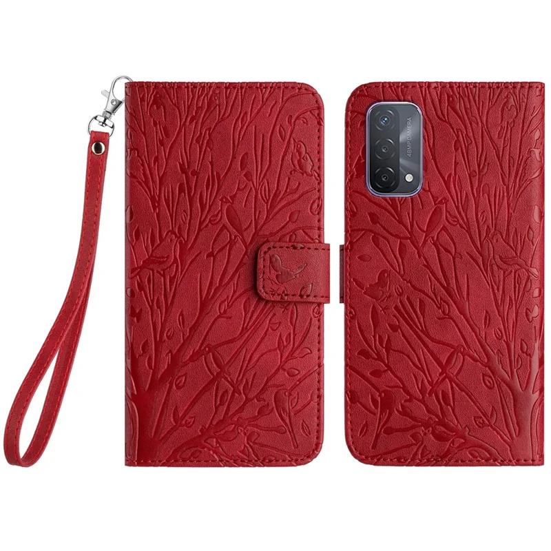 Für Oppo A93 5G Hülle Stoßfeste bedruckte PU-Leder Wallet Handyhülle - Rot