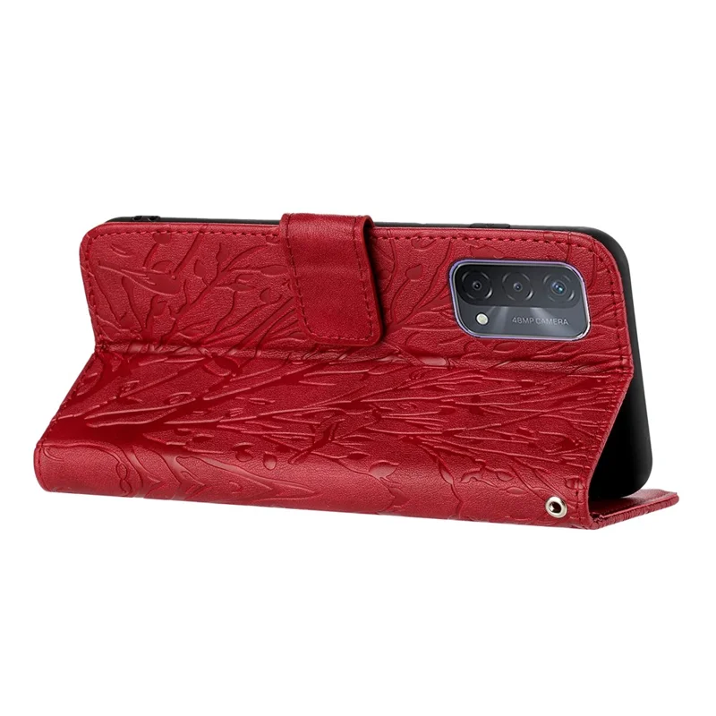 Für Oppo A93 5G Hülle Stoßfeste bedruckte PU-Leder Wallet Handyhülle - Rot