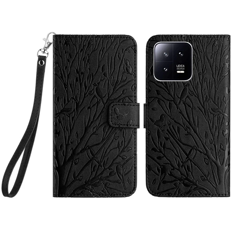 For Xiaomi 13 Case Imprinted Pattern Wallet Stand PU Leather Phone Cover - Black