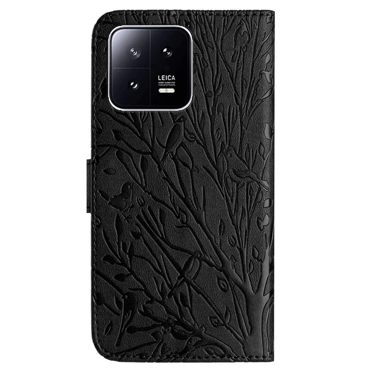 For Xiaomi 13 Case Imprinted Pattern Wallet Stand PU Leather Phone Cover - Black
